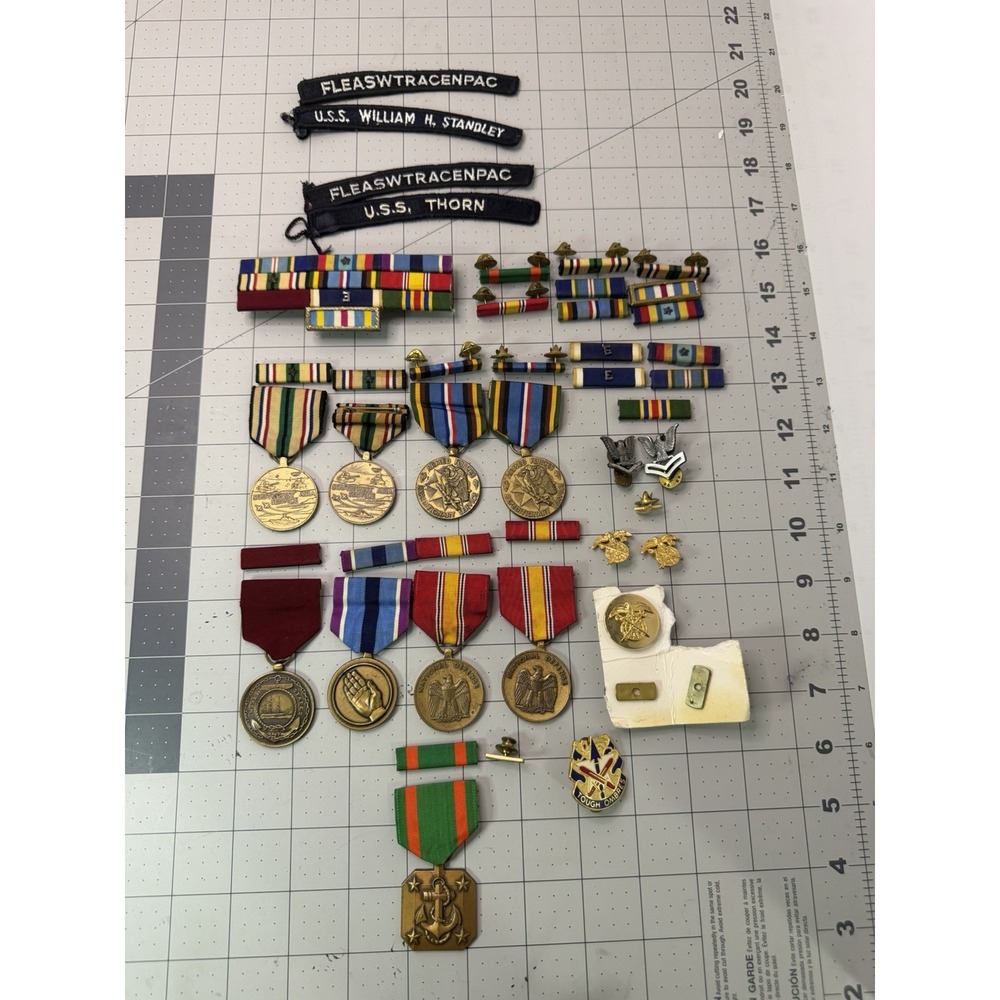 Vintage US Navy Military Medal Ribbon Lot USS Thorn William H Standley Patches